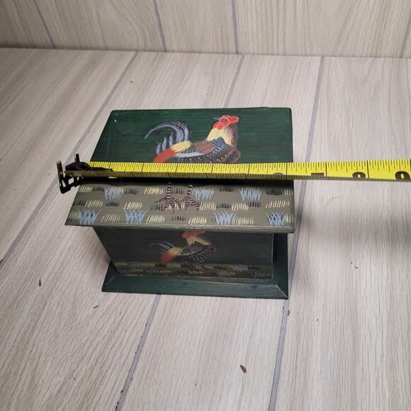 Vintage Handpaited Rooster Wood Recipe Box Bird Farmhouse Cottagecore Boho - Picture 4 of 12